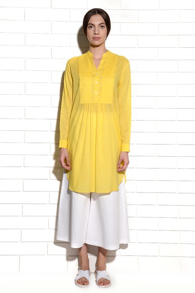 Juicy Lemon Citron Tunic Dress with pleats at yoke